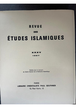 Revue des études islamiques - 2 volumes - année 1967