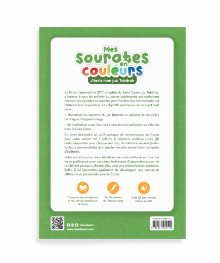 Mes sourates en couleurs - j'écris mon juz Tabarâk - DeeniLearn - dos