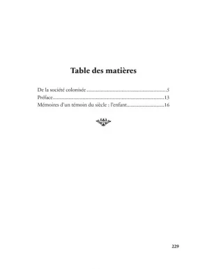 Mémoires d'un témoin du siècle : l'enfant (1905-1930) - Malek Bennabi - Héritage - table