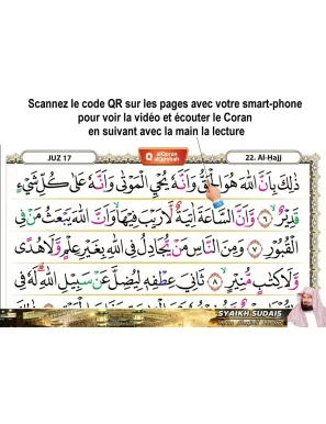 Le Saint Coran - bleu doré - 16 * 21.5 cm - arabe/français/phonétique - Tajwîd en couleur - Code QR - AlQosbah