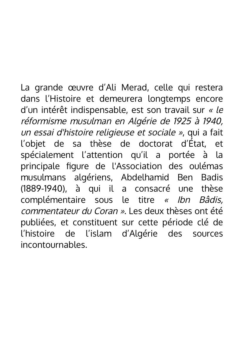 Ibn Badis - commentateur du Coran - Ali Mérad - Edition Geuthner