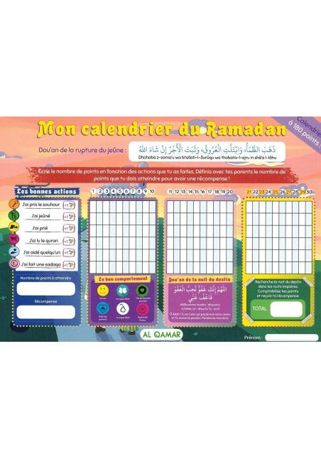 Mon calendrier du mois de Ramadan - Calendrier à 180 points - Al-Qamar
