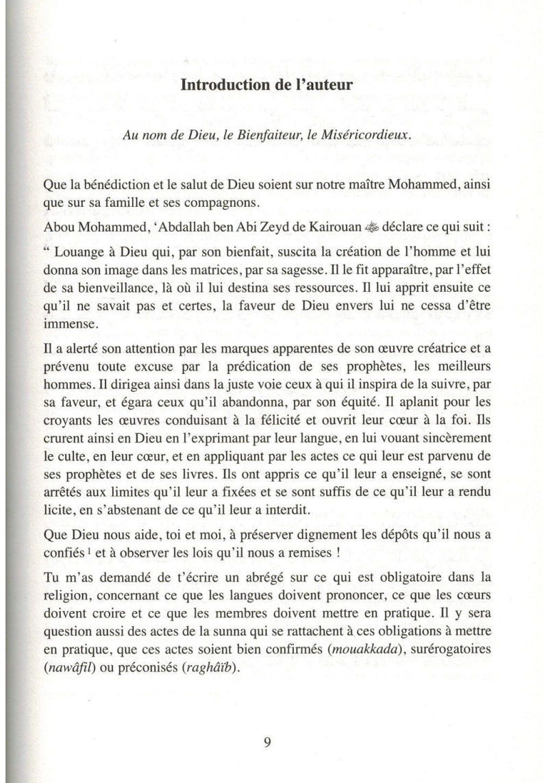 La Rissâla d'Ibn Abi Zeyd Al-Qayrawâni selon l'école Malikite (Arabe & Français) - Universel