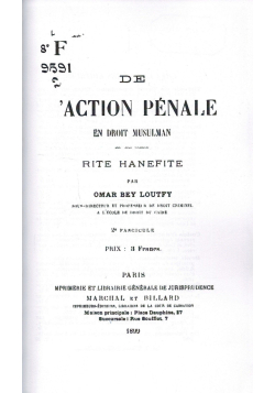 Rite Hanefite : De l'action pénale en Droit Musulman - Omar Bey Loufty