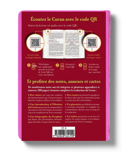 Le Noble Coran Rose + QR Codes (Audio) en Arabe et Français - Éditions Tawhid