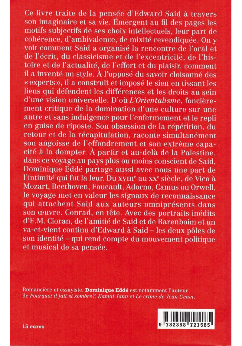 Edward Said - Le Roman de sa pensée - Dominique Eddé - La Fabrique éditions